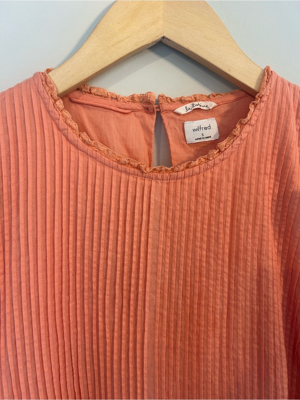 Aritzia Wilfred Boheme Boho Babydoll Elia Ruffle Trim Mini Dress Peach Small - Picture 3 of 8